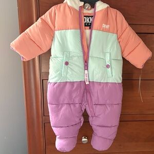 DKNY Pastel Baby Snowsuit in Purple, Mint, and Peach